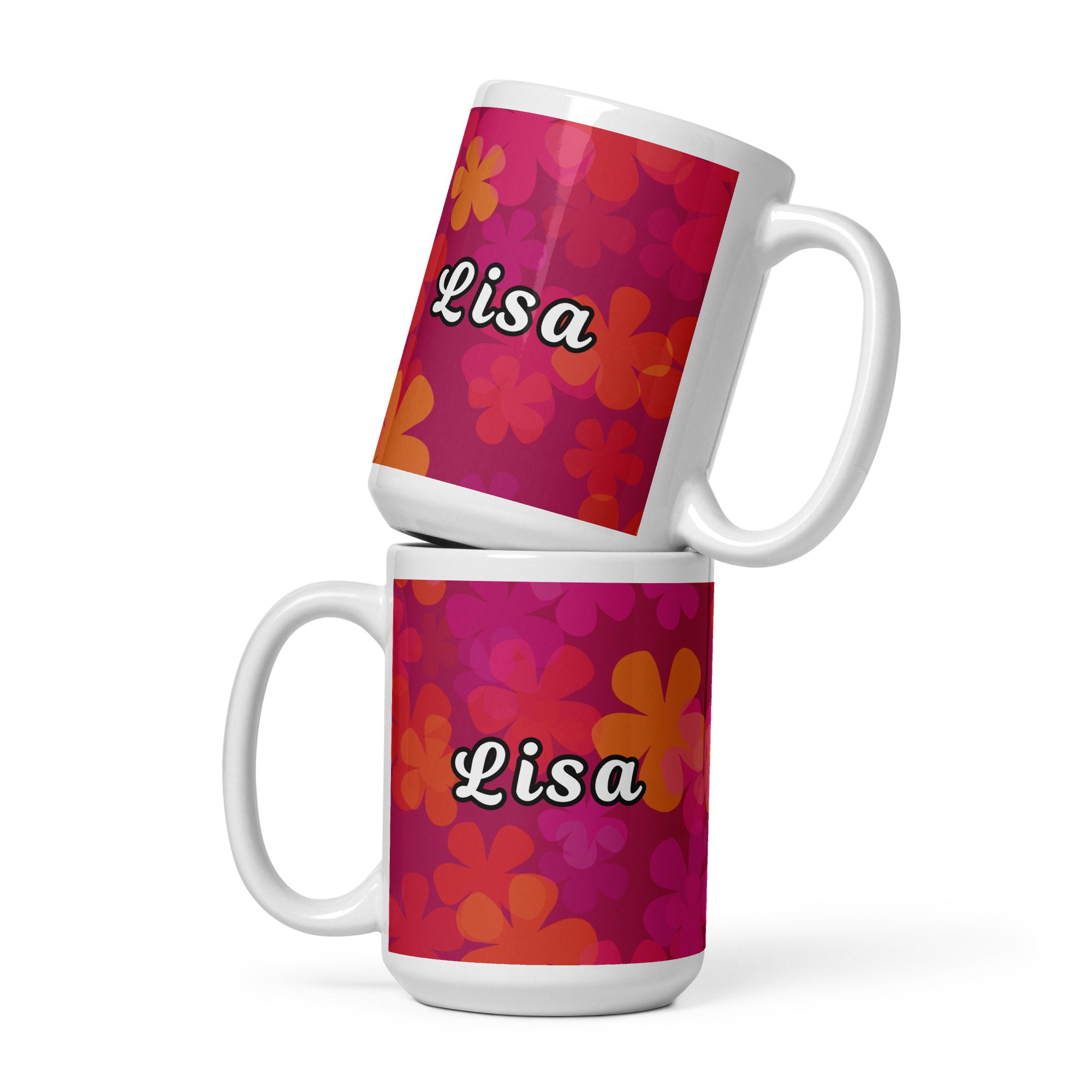 Custom Name Retro Floral glossy mug - Image 3