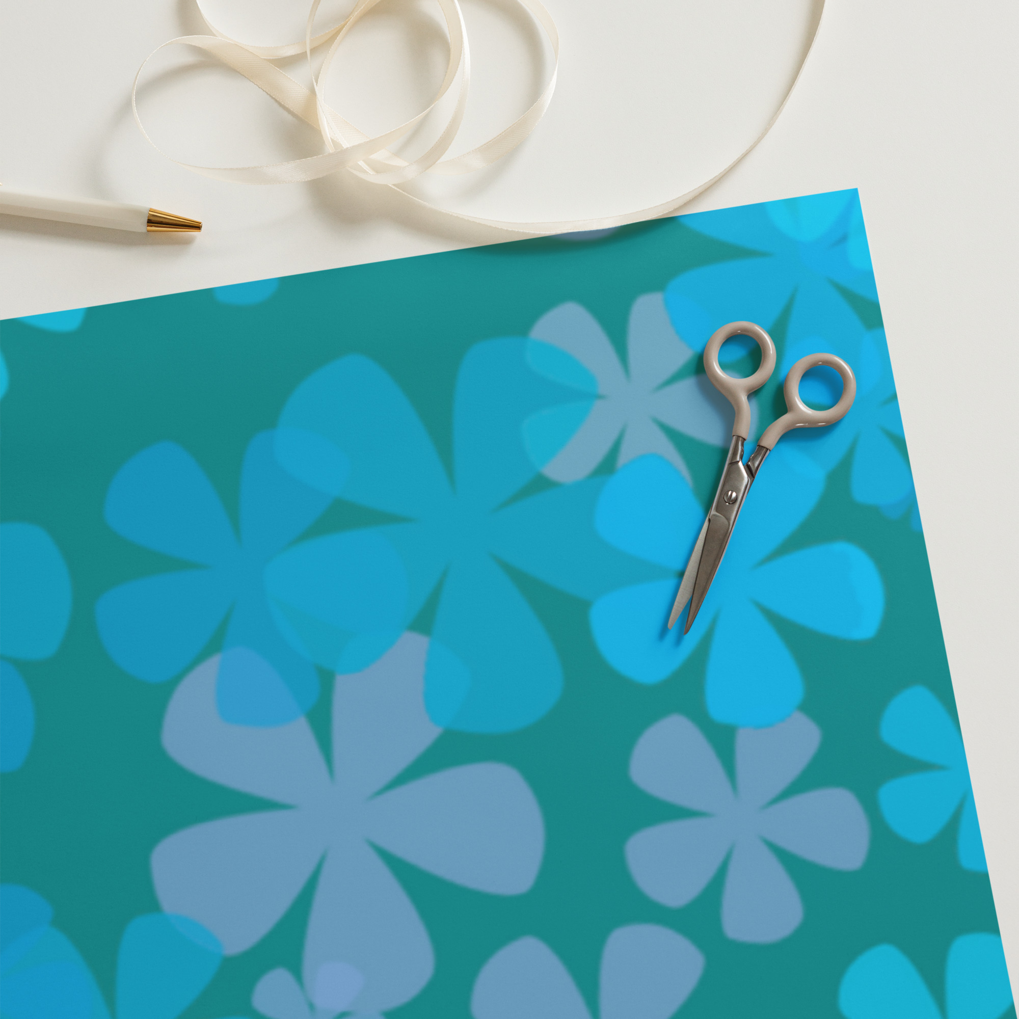 Teal and Blue Floral Wrapping Paper Sheets - Image 10