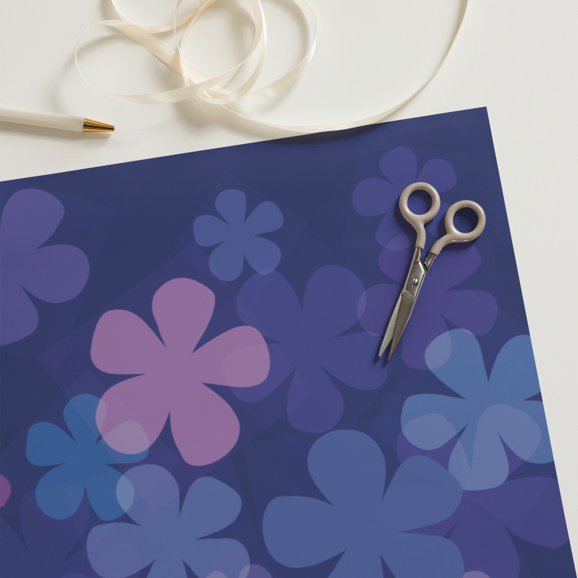 Purple Pink Blue Floral Wrapping paper sheets - Image 9