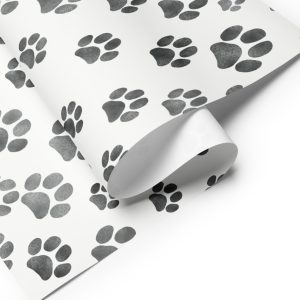 Black and White Dog Paw Print Wrapping Paper