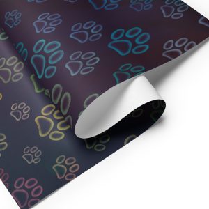 Neon Rainbow Dog Paw Wrapping Paper for Pet Lovers
