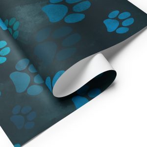 Navy Blue Dog Paw Print Wrapping Paper