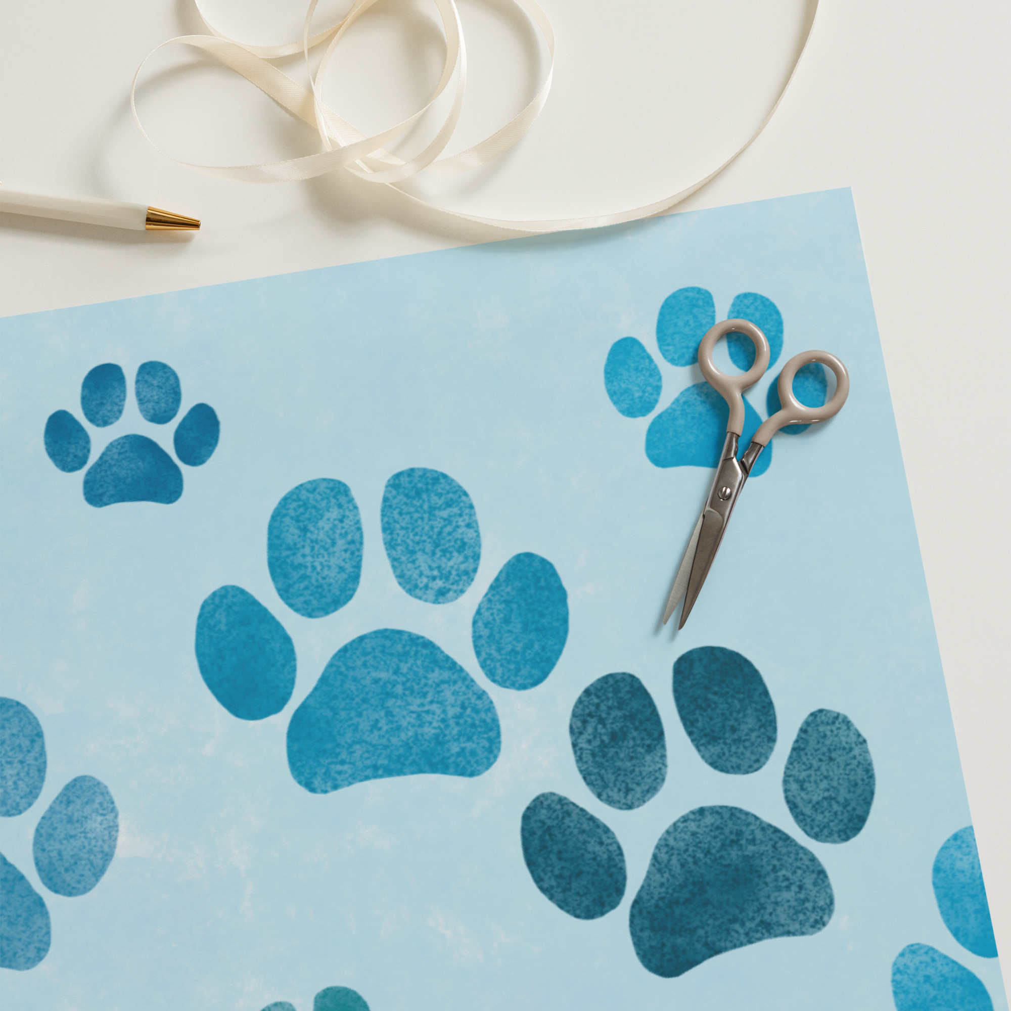 Blue Dog Lover Big Paw Print Gift Wrapping Paper - Image 9