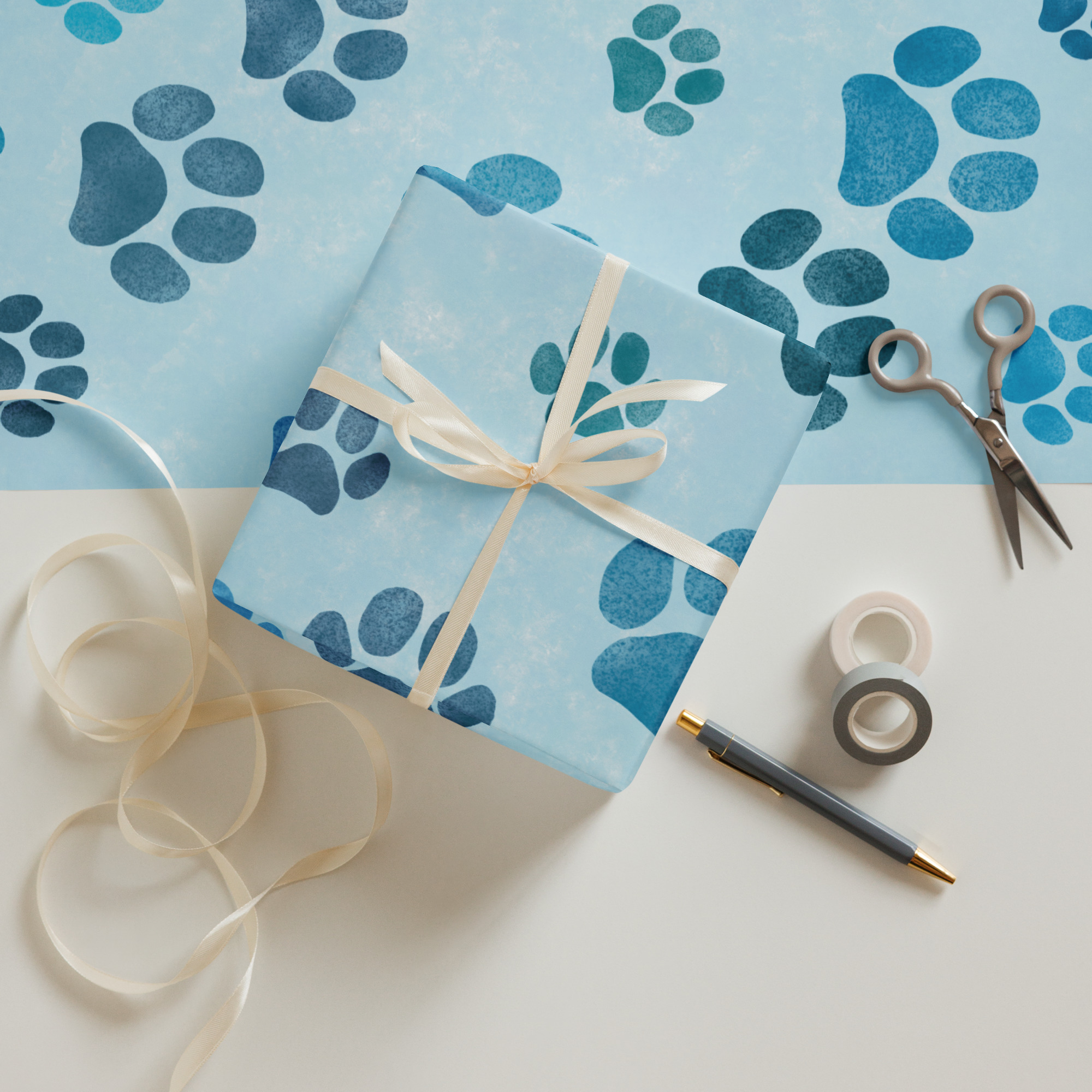 Blue Dog Lover Big Paw Print Gift Wrapping Paper - Image 10