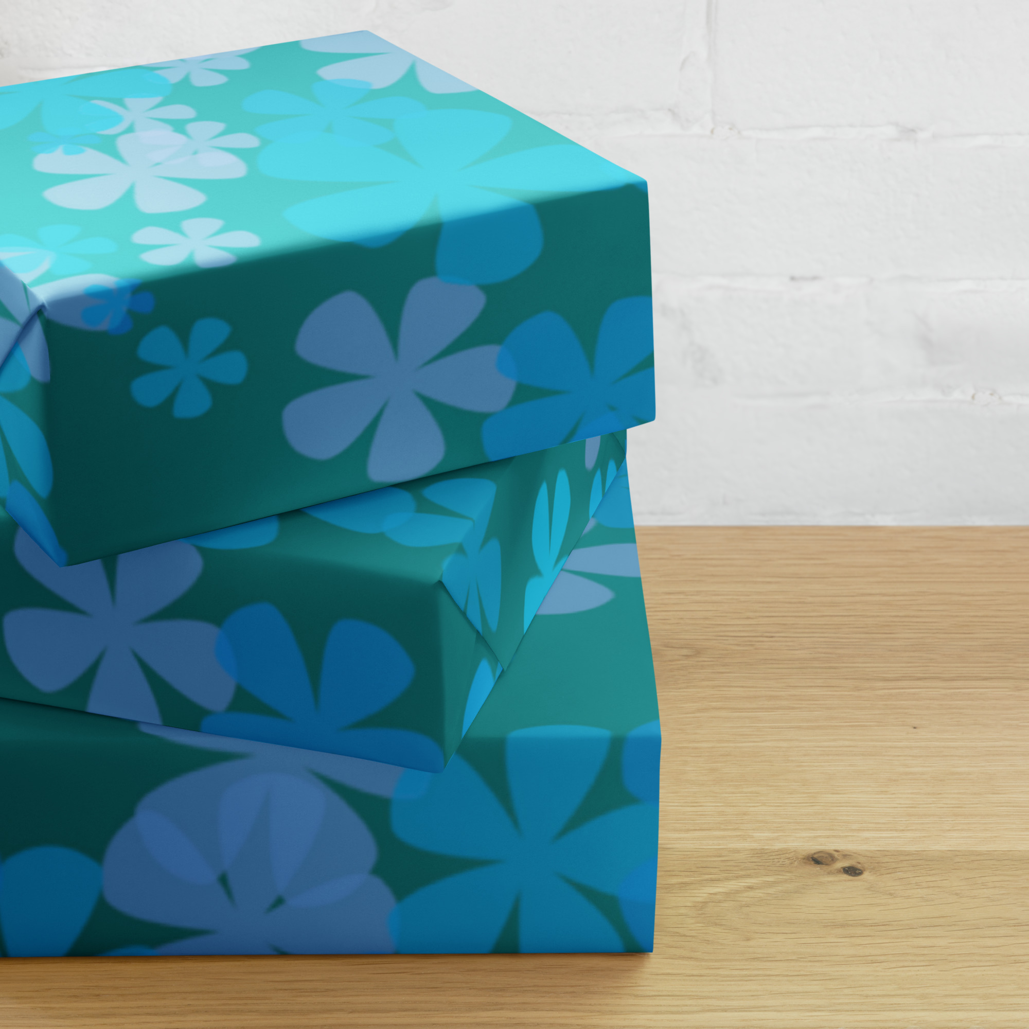 Teal and Blue Floral Wrapping Paper Sheets - Image 9