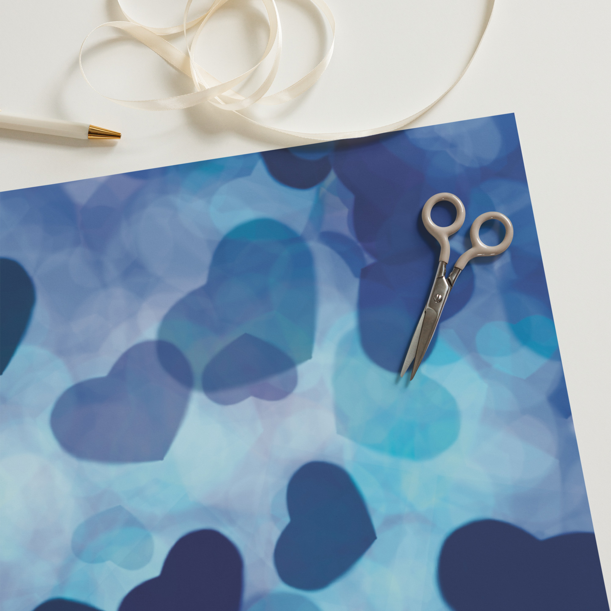 Light Blue, Navy Blue Hearts Wrapping paper sheets - Image 8