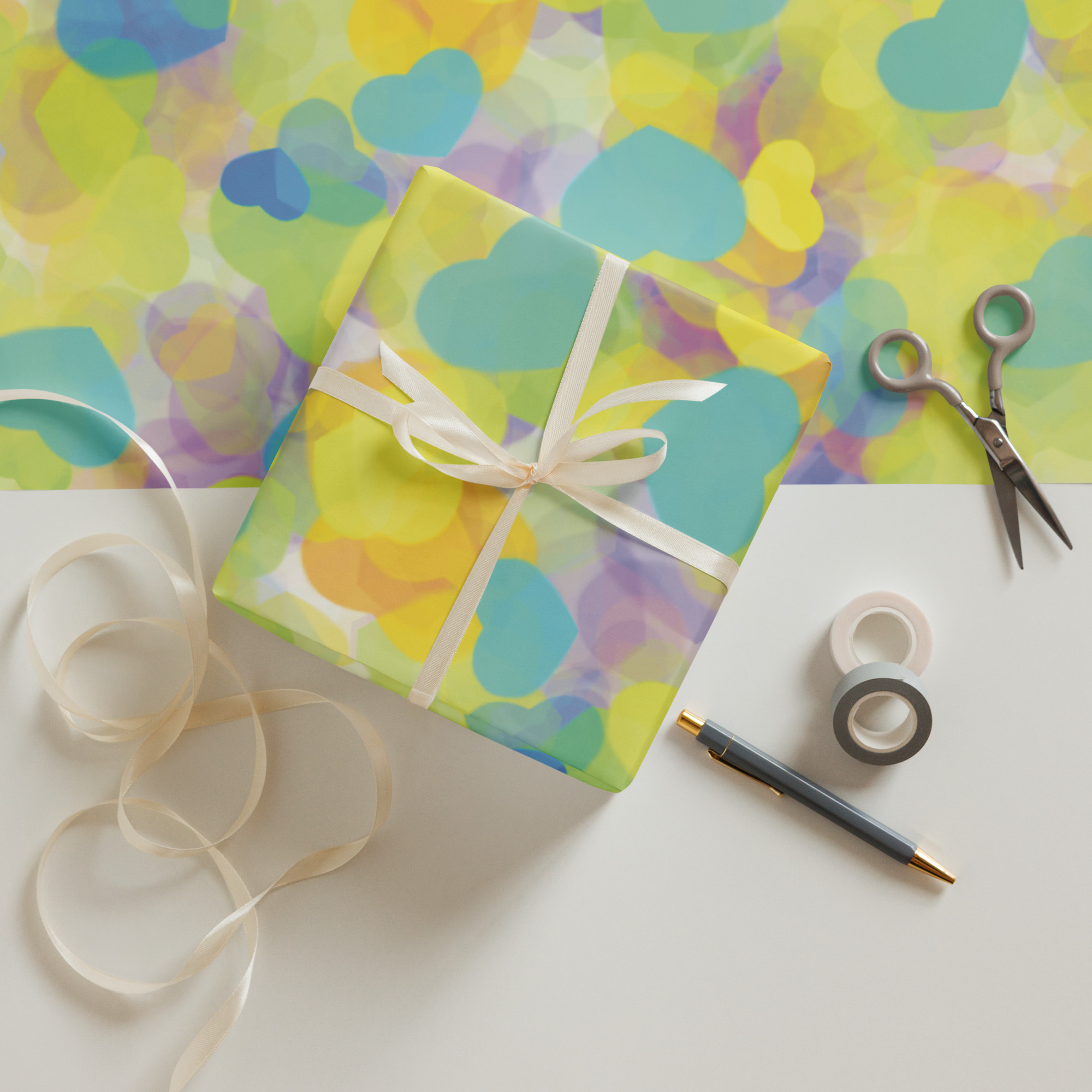 Yellow Blue Hearts Wrapping paper sheets - Image 12