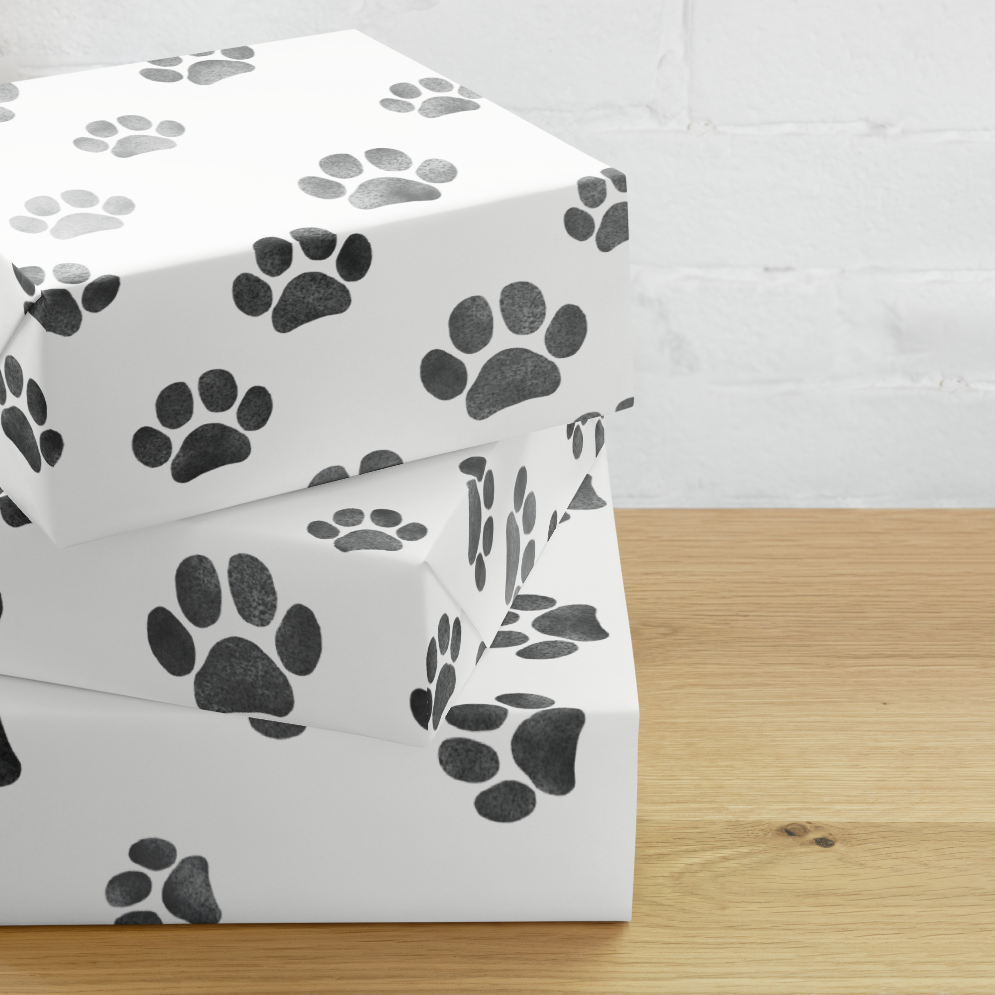 Black and White Dog Paw Print Wrapping Paper - Image 8