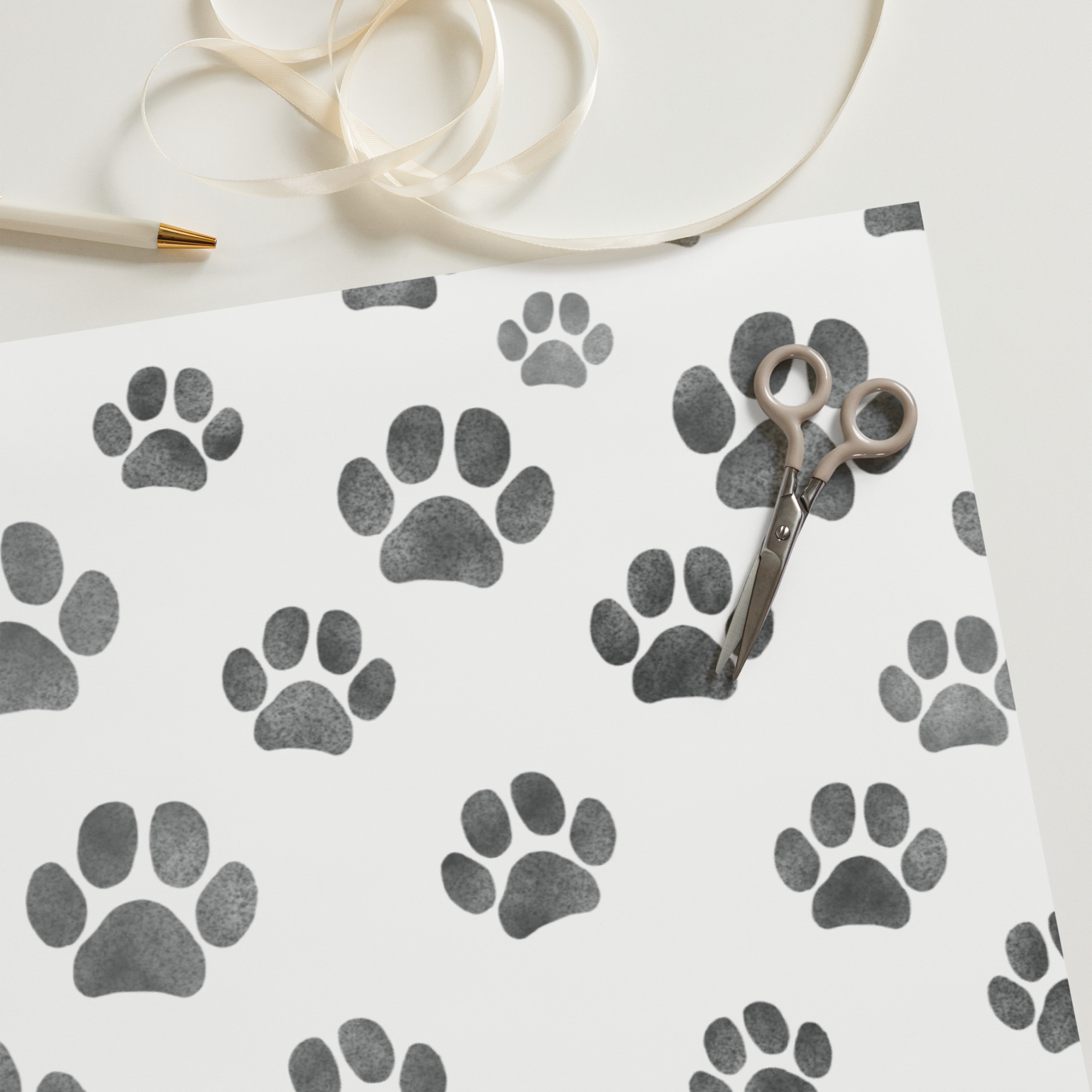 Black and White Dog Paw Print Wrapping Paper - Image 9