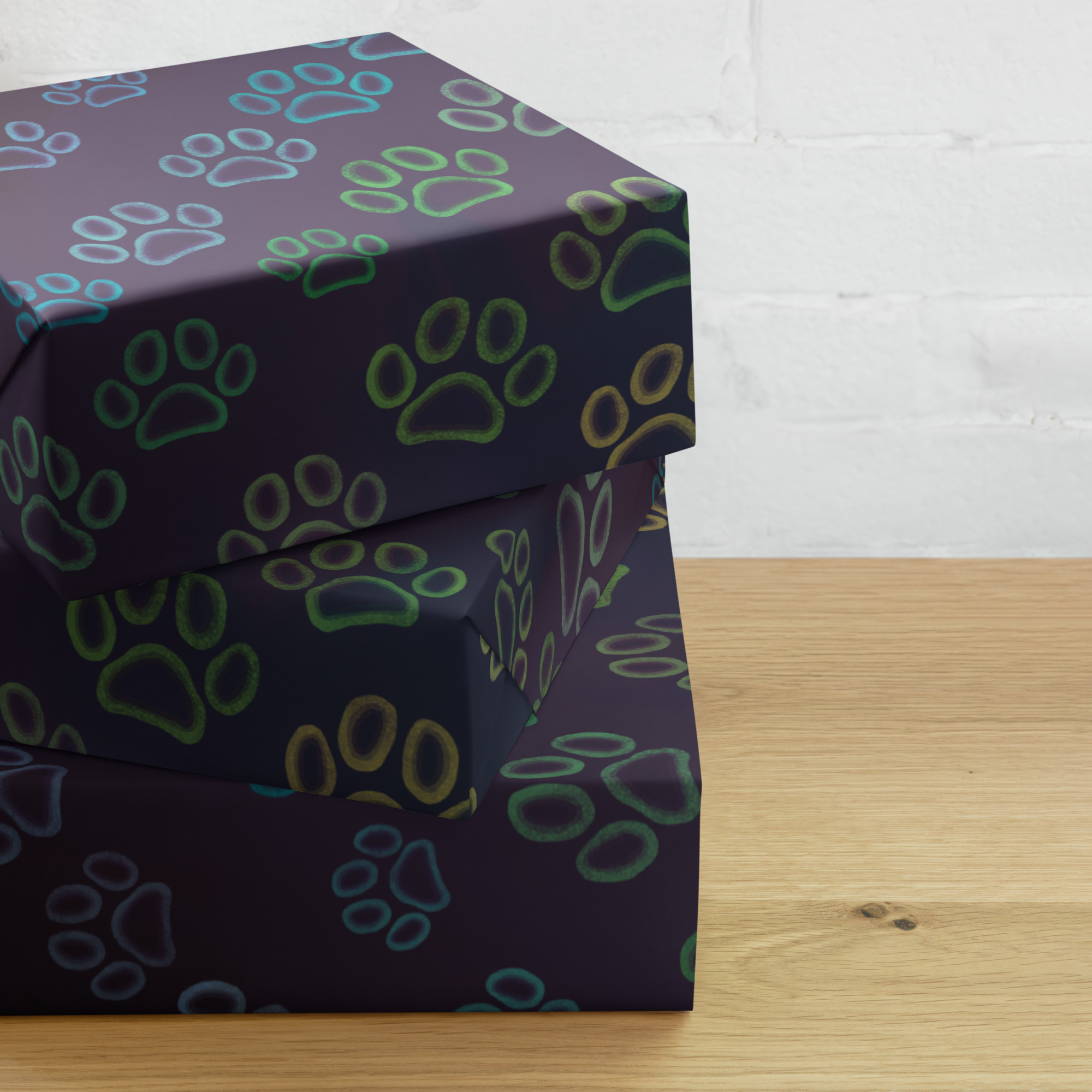 Neon Rainbow Dog Paw Wrapping Paper for Pet Lovers - Image 8