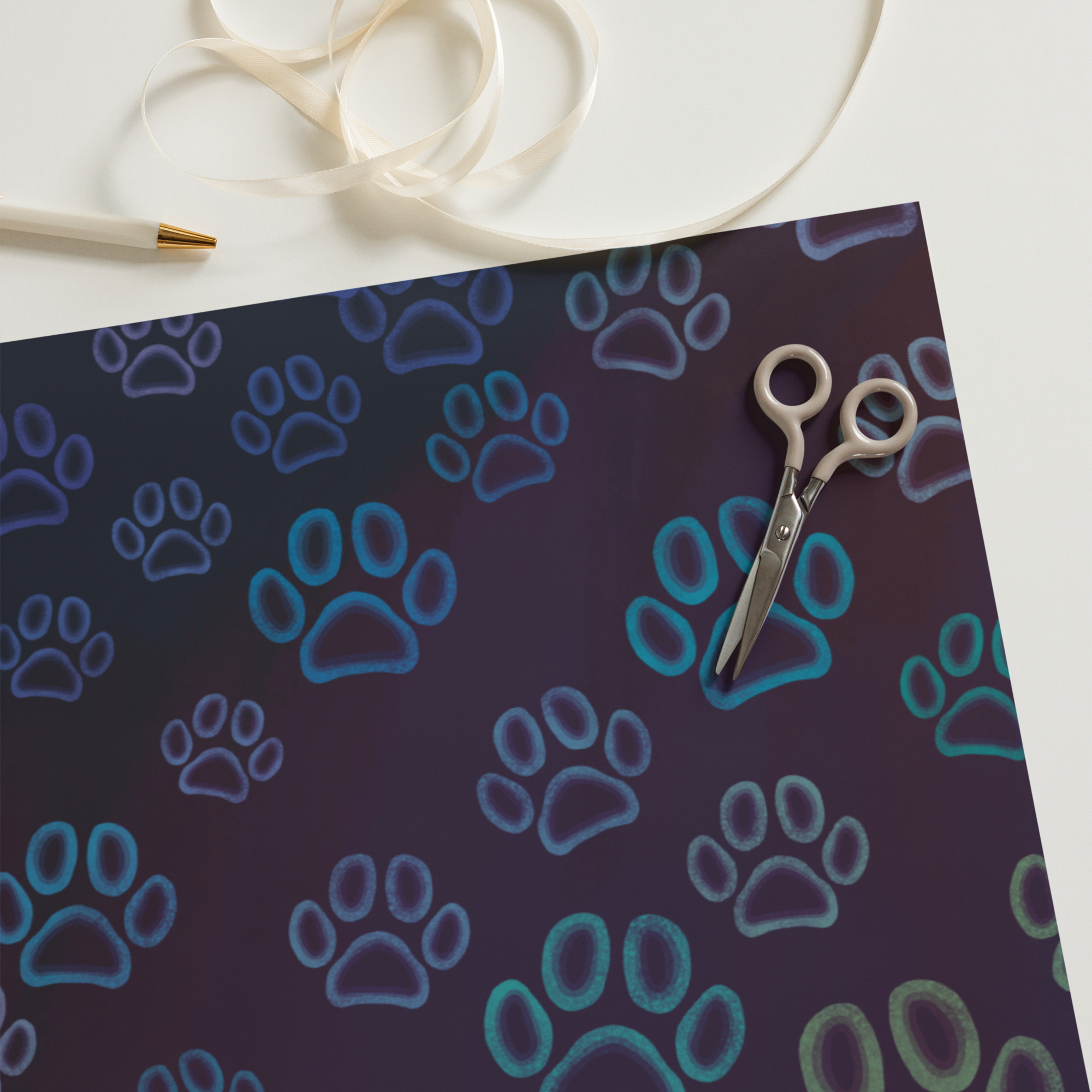Neon Rainbow Dog Paw Wrapping Paper for Pet Lovers - Image 9